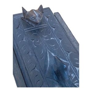 Vintage Hand carved wooden keepsake box & 4 pairs of chopsticks